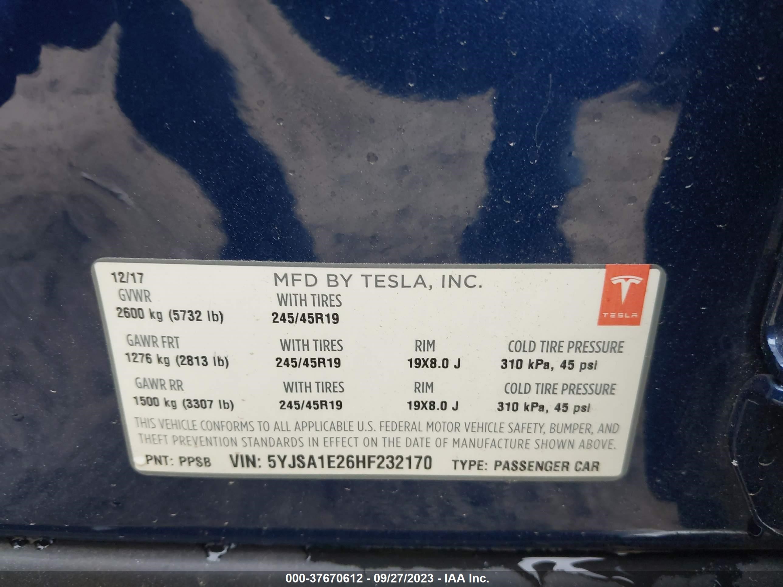 Photo 8 VIN: 5YJSA1E26HF232170 - TESLA MODEL S 