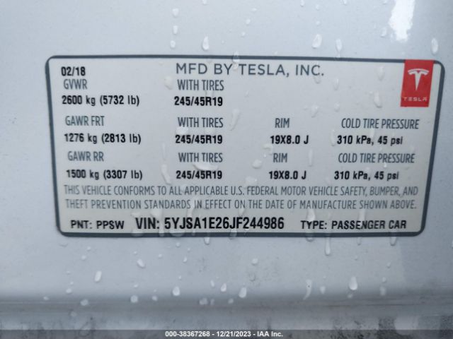 Photo 8 VIN: 5YJSA1E26JF244986 - TESLA MODEL S 