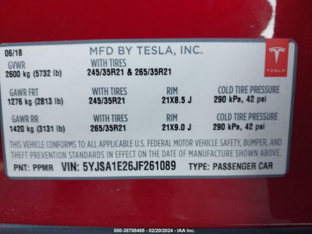 Photo 8 VIN: 5YJSA1E26JF261089 - TESLA MODEL S 