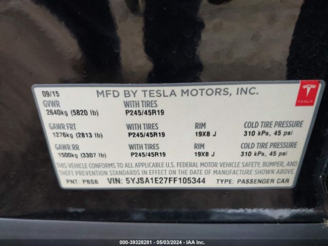 Photo 8 VIN: 5YJSA1E27FF105344 - TESLA MODEL S 