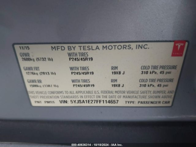 Photo 8 VIN: 5YJSA1E27FF114657 - TESLA MODEL S 