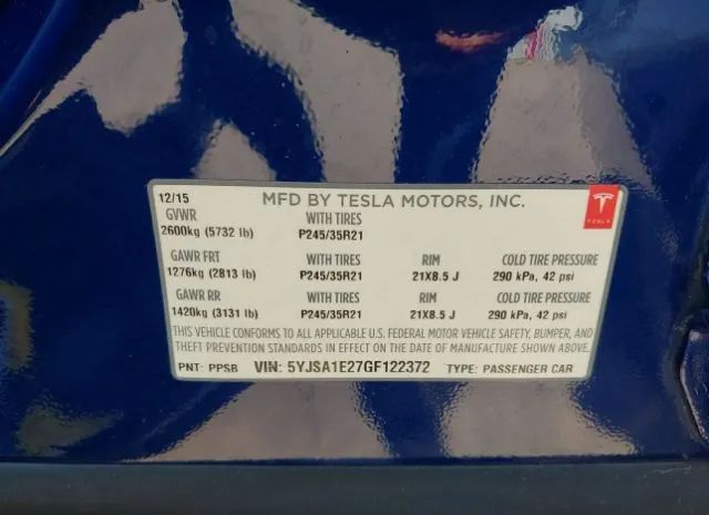 Photo 8 VIN: 5YJSA1E27GF122372 - TESLA MODEL S 