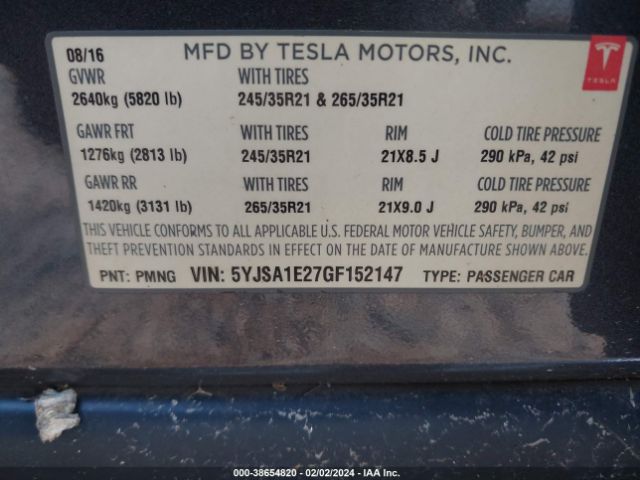 Photo 8 VIN: 5YJSA1E27GF152147 - TESLA MODEL S 