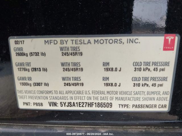 Photo 8 VIN: 5YJSA1E27HF186509 - TESLA MODEL S 