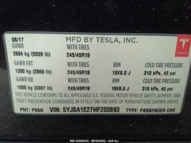 Photo 8 VIN: 5YJSA1E27HF200893 - TESLA MODEL S 