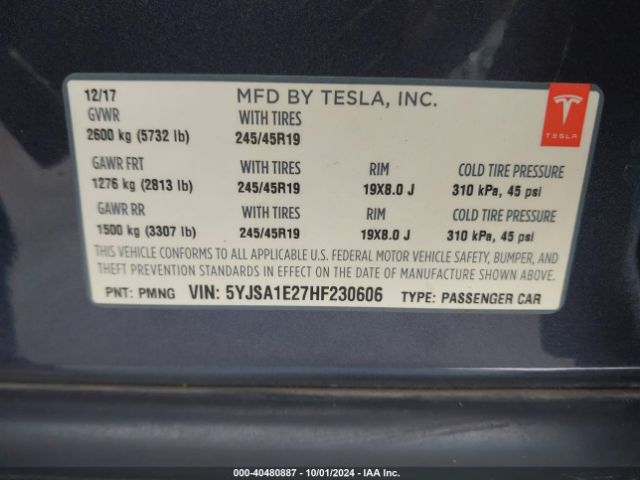 Photo 8 VIN: 5YJSA1E27HF230606 - TESLA MODEL S 