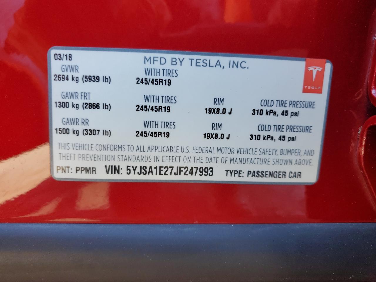 Photo 12 VIN: 5YJSA1E27JF247993 - TESLA MODEL S 