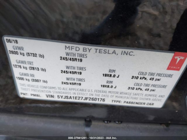 Photo 8 VIN: 5YJSA1E27JF260176 - TESLA MODEL S 