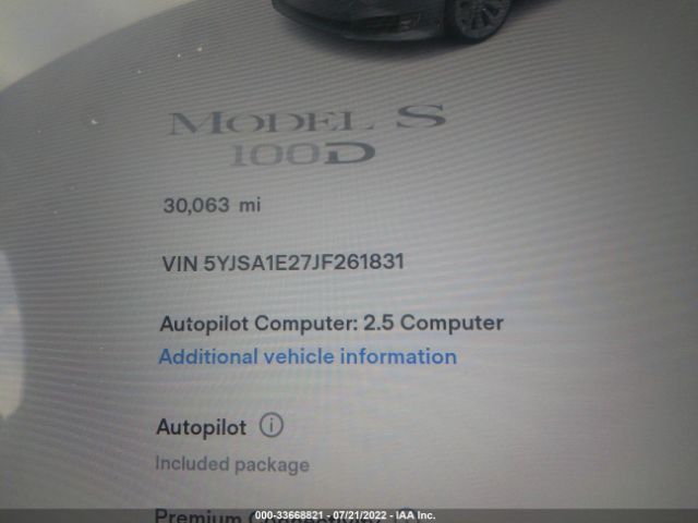 Photo 8 VIN: 5YJSA1E27JF261831 - TESLA MODEL S 