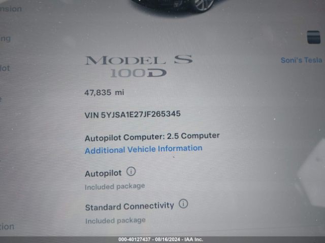 Photo 6 VIN: 5YJSA1E27JF265345 - TESLA MODEL S 