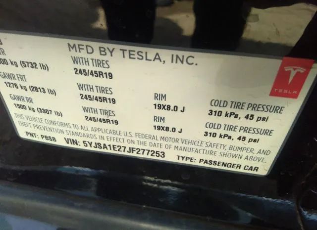 Photo 8 VIN: 5YJSA1E27JF277253 - TESLA MODEL S 