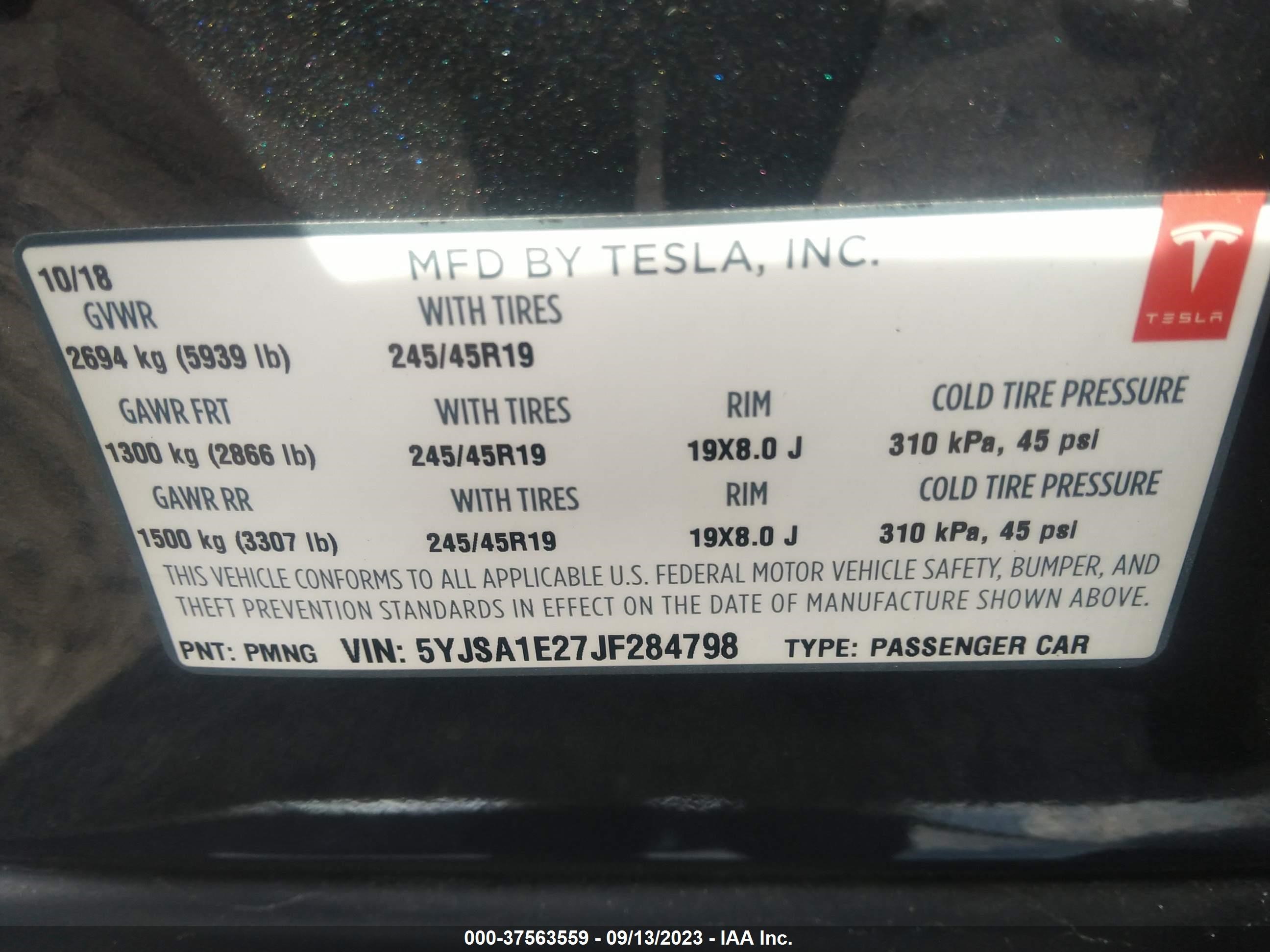 Photo 8 VIN: 5YJSA1E27JF284798 - TESLA MODEL S 