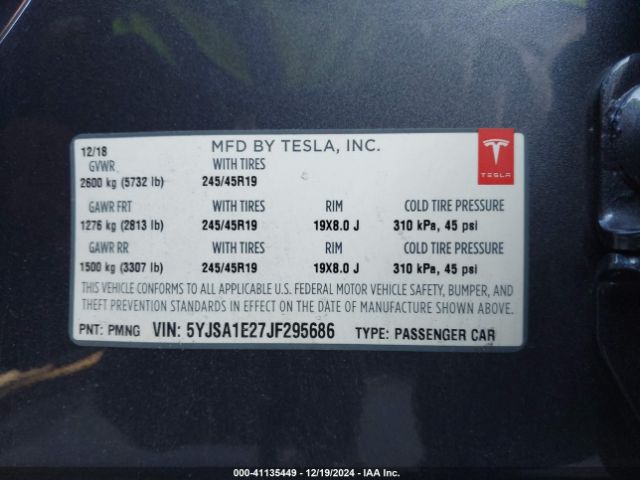 Photo 8 VIN: 5YJSA1E27JF295686 - TESLA MODEL S 