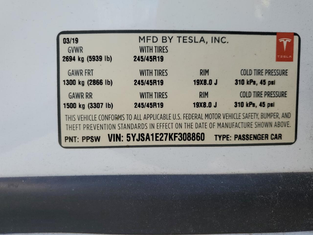 Photo 12 VIN: 5YJSA1E27KF308860 - TESLA MODEL S 