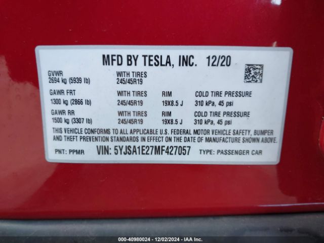 Photo 8 VIN: 5YJSA1E27MF427057 - TESLA MODEL S 