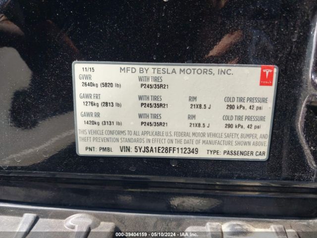 Photo 8 VIN: 5YJSA1E28FF112349 - TESLA MODEL S 