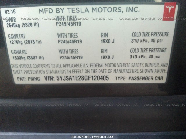 Photo 8 VIN: 5YJSA1E28GF120405 - TESLA MODEL S 