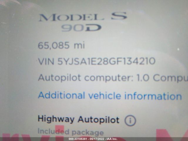 Photo 6 VIN: 5YJSA1E28GF134210 - TESLA MODEL S 