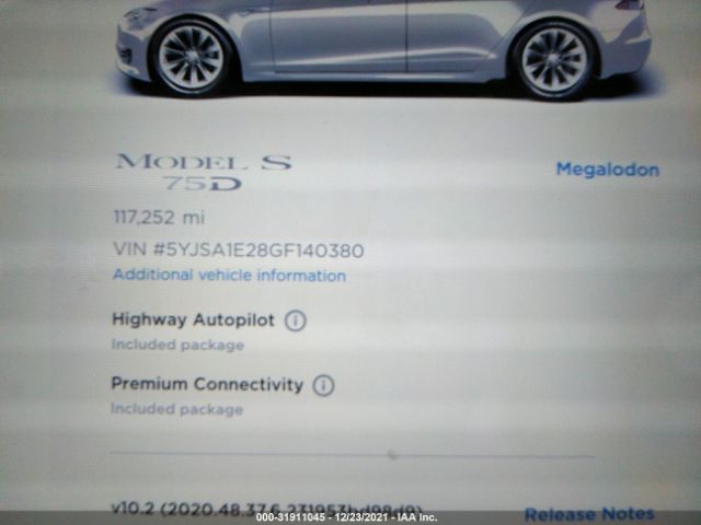 Photo 6 VIN: 5YJSA1E28GF140380 - TESLA MODEL S 