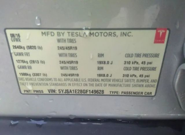 Photo 8 VIN: 5YJSA1E28GF149628 - TESLA MODEL S 