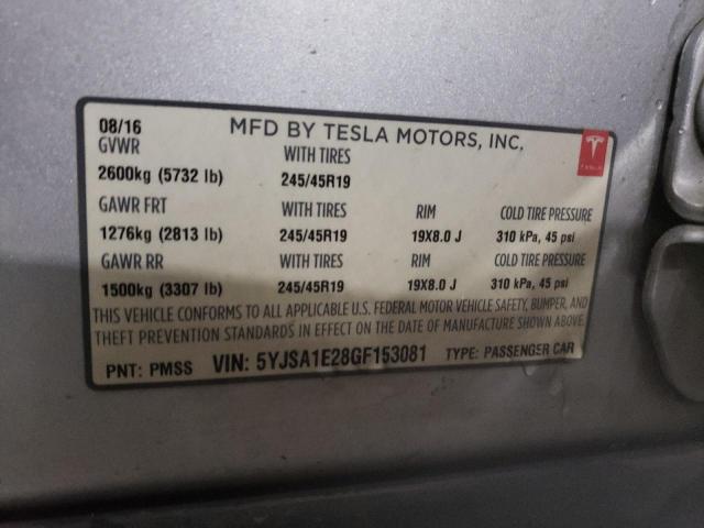 Photo 12 VIN: 5YJSA1E28GF153081 - TESLA MODEL S 