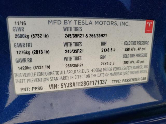 Photo 9 VIN: 5YJSA1E28GF171337 - TESLA MODEL S 