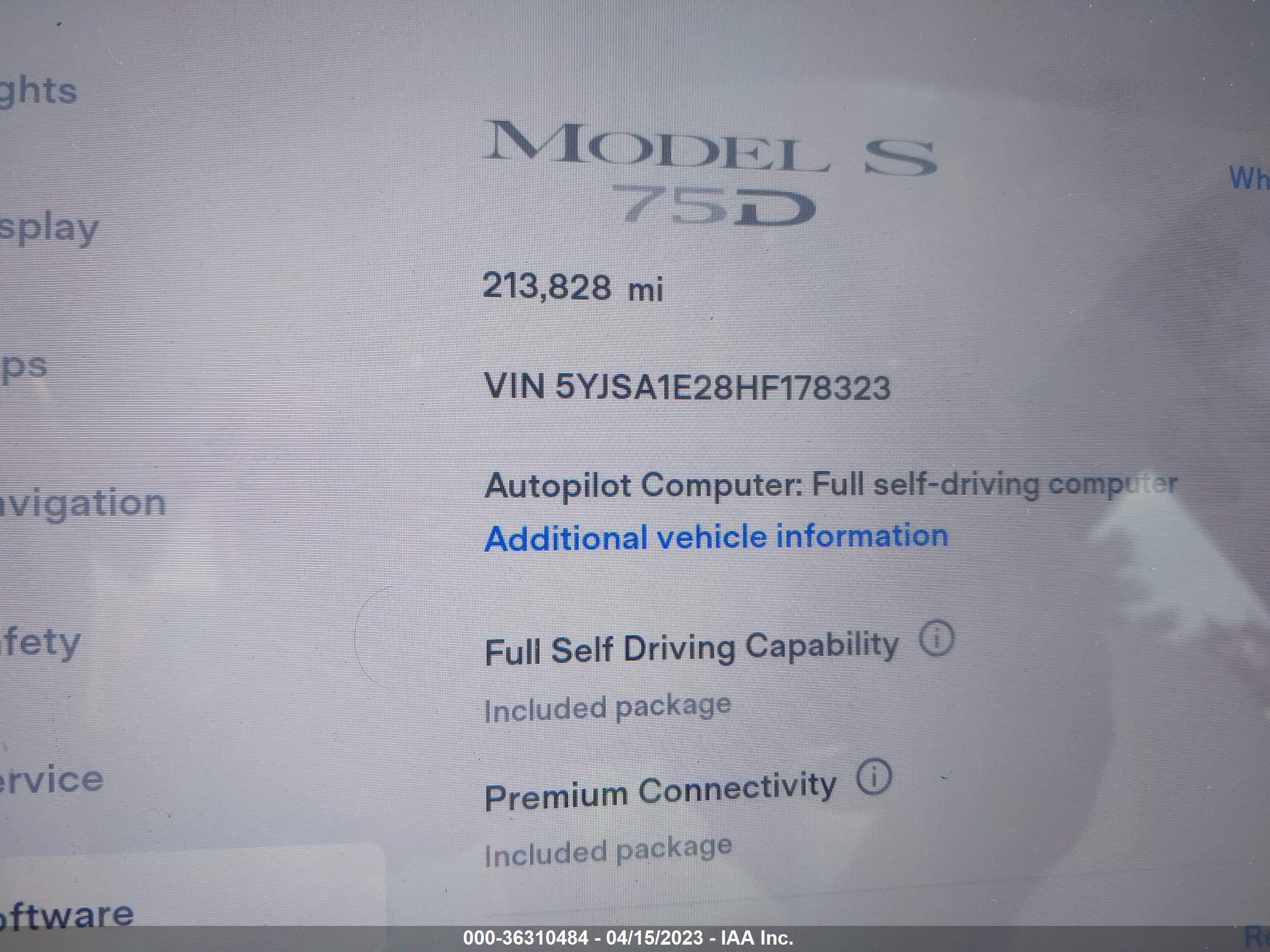 Photo 6 VIN: 5YJSA1E28HF178323 - TESLA MODEL S 