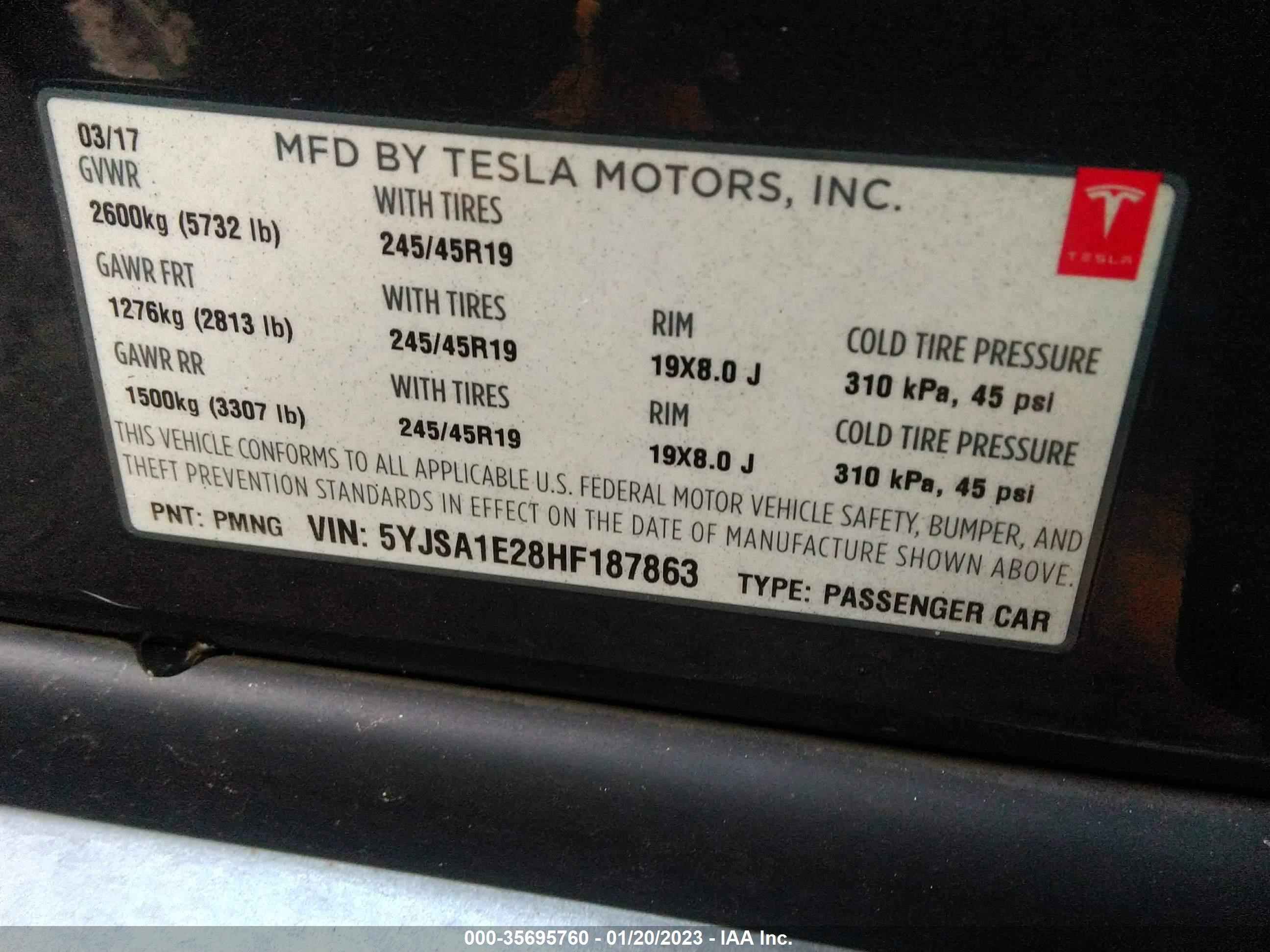 Photo 8 VIN: 5YJSA1E28HF187863 - TESLA MODEL S 