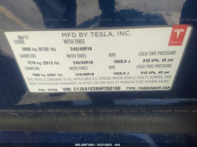 Photo 8 VIN: 5YJSA1E28HF200188 - TESLA MODEL S 