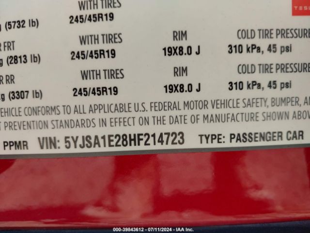 Photo 8 VIN: 5YJSA1E28HF214723 - TESLA MODEL S 