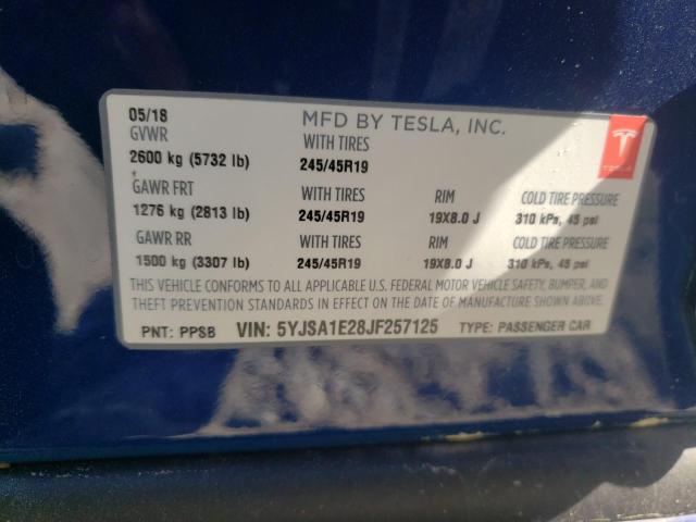 Photo 12 VIN: 5YJSA1E28JF257125 - TESLA MODEL S 