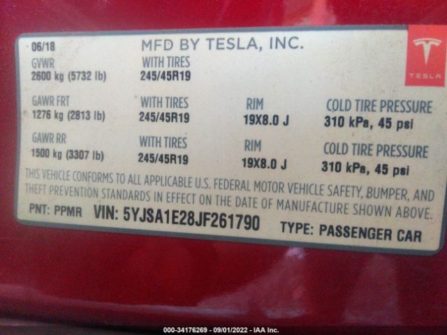 Photo 8 VIN: 5YJSA1E28JF261790 - TESLA MODEL S 