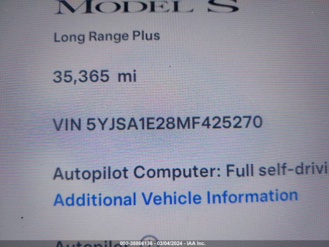 Photo 8 VIN: 5YJSA1E28MF425270 - TESLA MODEL S 