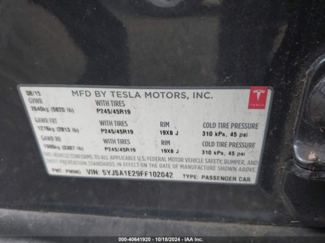 Photo 8 VIN: 5YJSA1E29FF102042 - TESLA MODEL S 