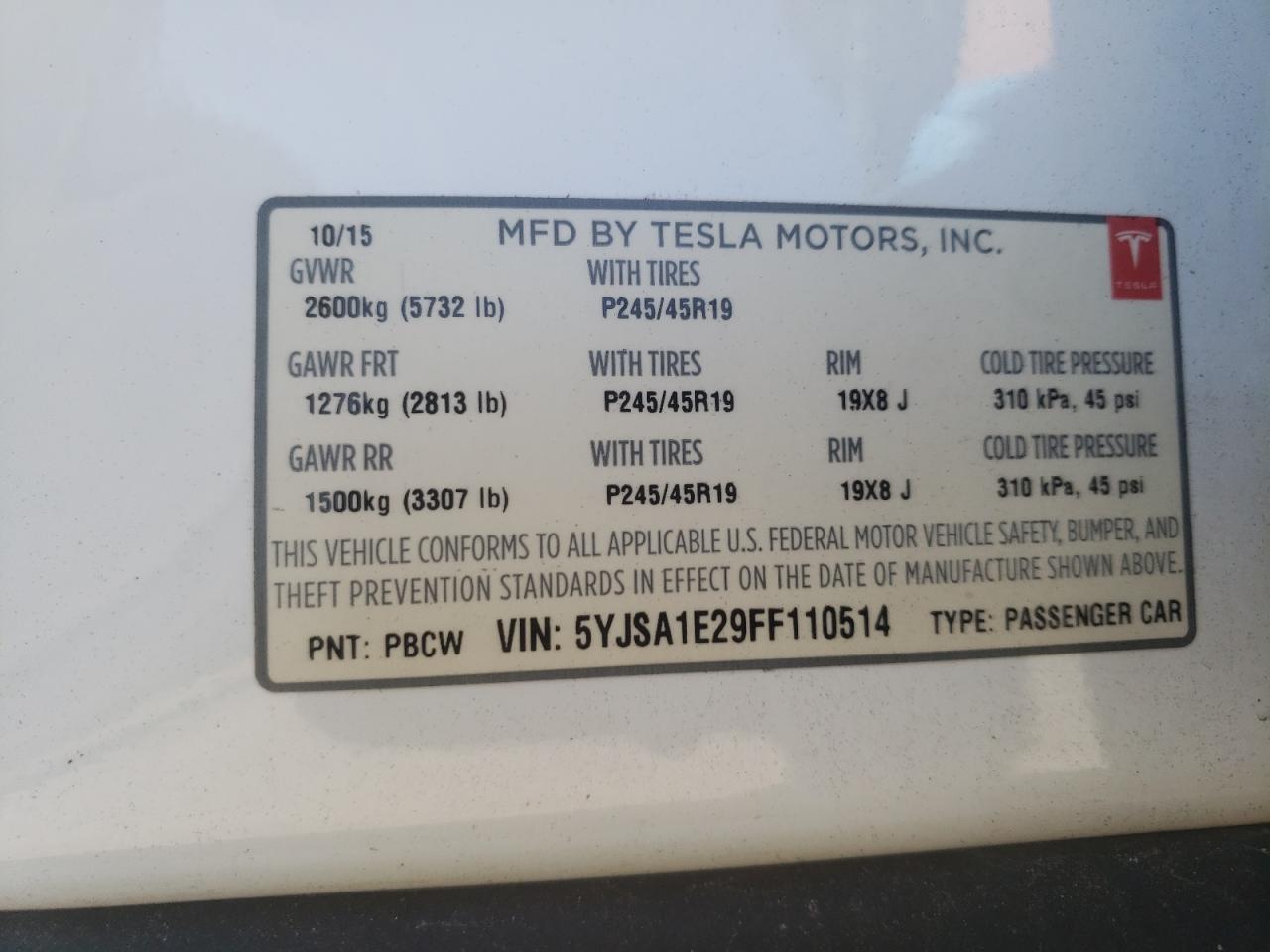 Photo 12 VIN: 5YJSA1E29FF110514 - TESLA MODEL S 