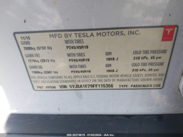 Photo 8 VIN: 5YJSA1E29FF115356 - TESLA MODEL S 