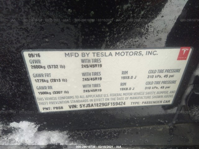 Photo 8 VIN: 5YJSA1E29GF159424 - TESLA MODEL S 