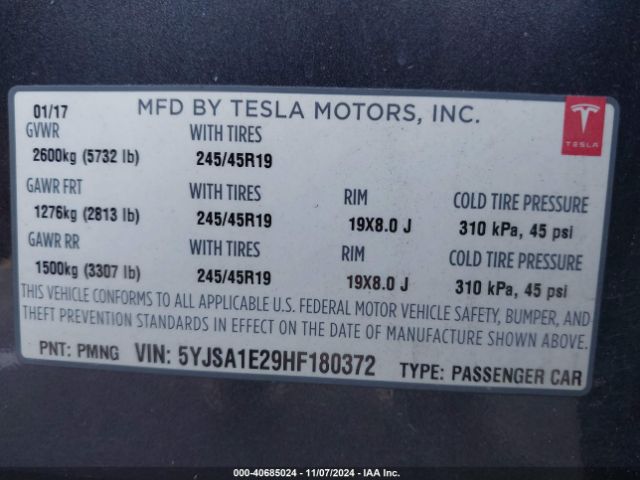 Photo 8 VIN: 5YJSA1E29HF180372 - TESLA MODEL S 