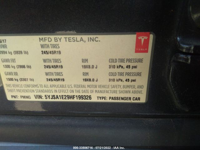 Photo 8 VIN: 5YJSA1E29HF199326 - TESLA MODEL S 