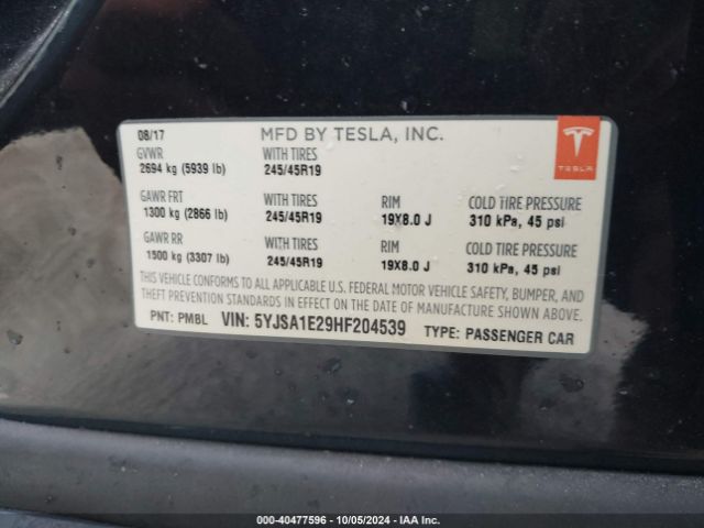 Photo 8 VIN: 5YJSA1E29HF204539 - TESLA MODEL S 