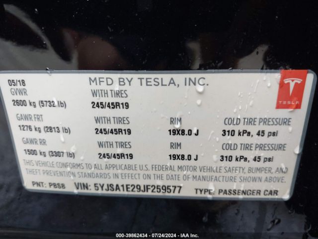 Photo 8 VIN: 5YJSA1E29JF259577 - TESLA MODEL S 