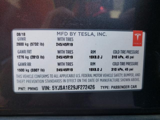 Photo 9 VIN: 5YJSA1E29JF272426 - TESLA MODEL S 