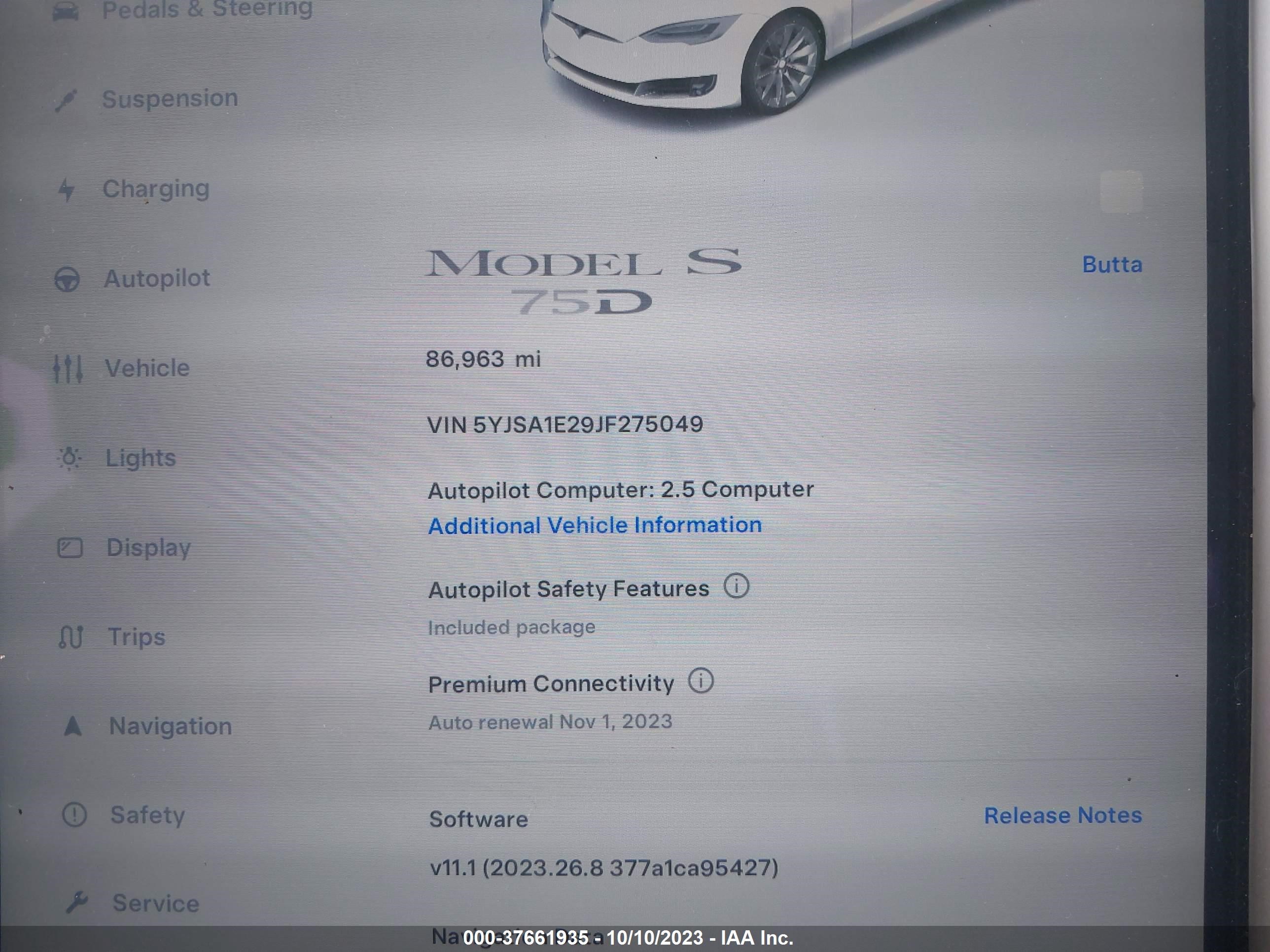 Photo 6 VIN: 5YJSA1E29JF275049 - TESLA MODEL S 