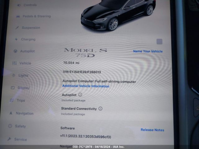 Photo 6 VIN: 5YJSA1E29JF288013 - TESLA MODEL S 