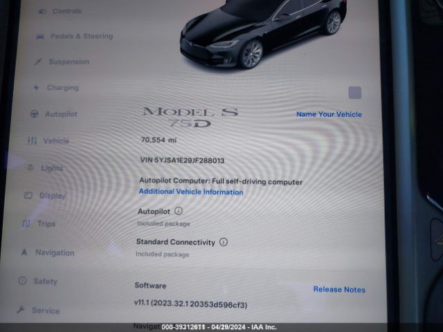 Photo 6 VIN: 5YJSA1E29JF288013 - TESLA MODEL S 