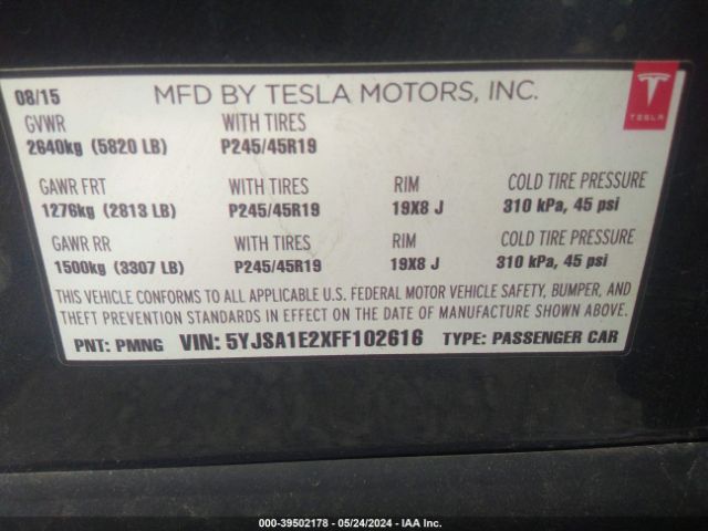 Photo 8 VIN: 5YJSA1E2XFF102616 - TESLA MODEL S 