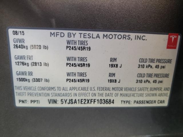 Photo 9 VIN: 5YJSA1E2XFF103684 - TESLA MODEL S 