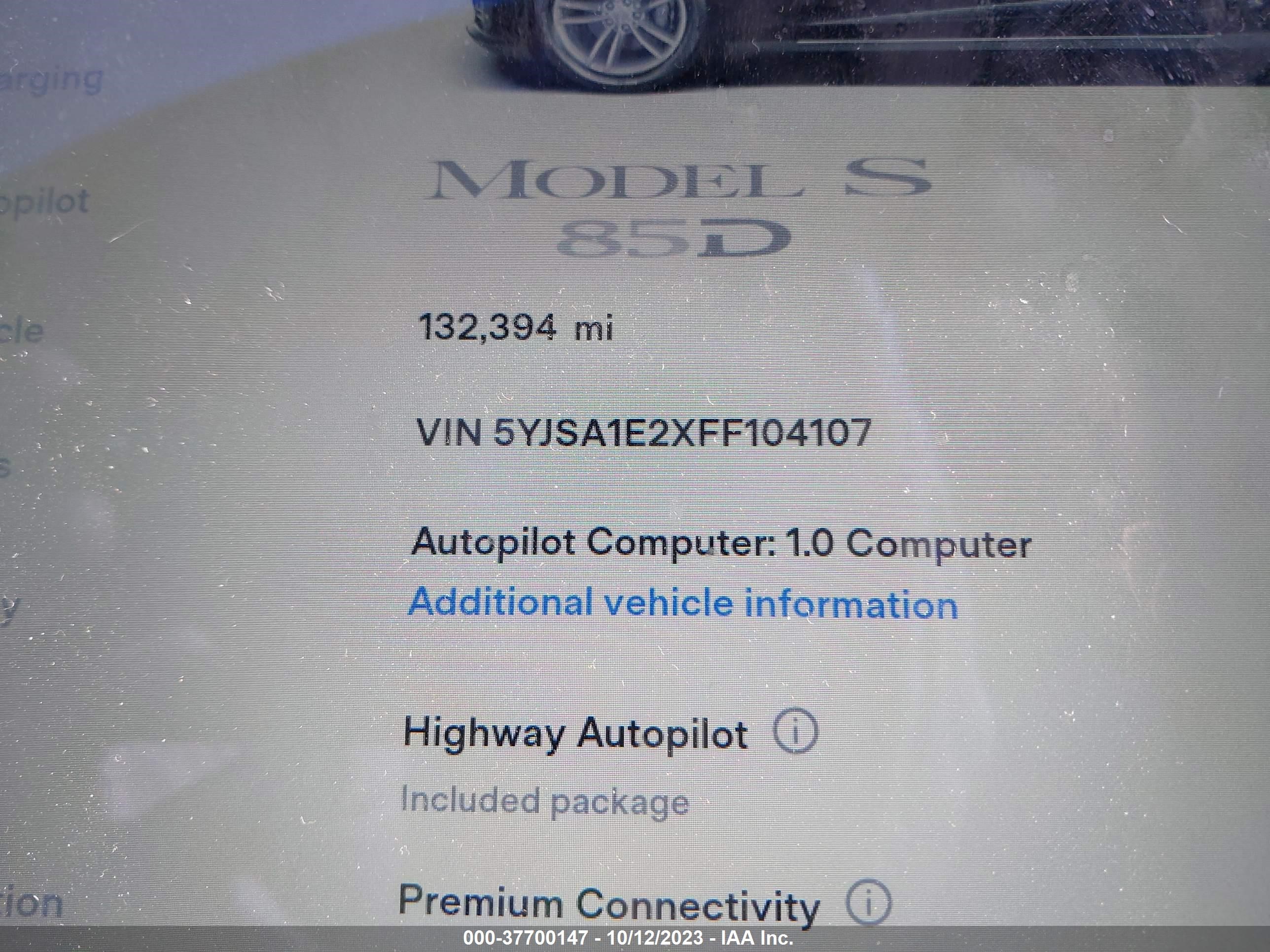 Photo 14 VIN: 5YJSA1E2XFF104107 - TESLA MODEL S 