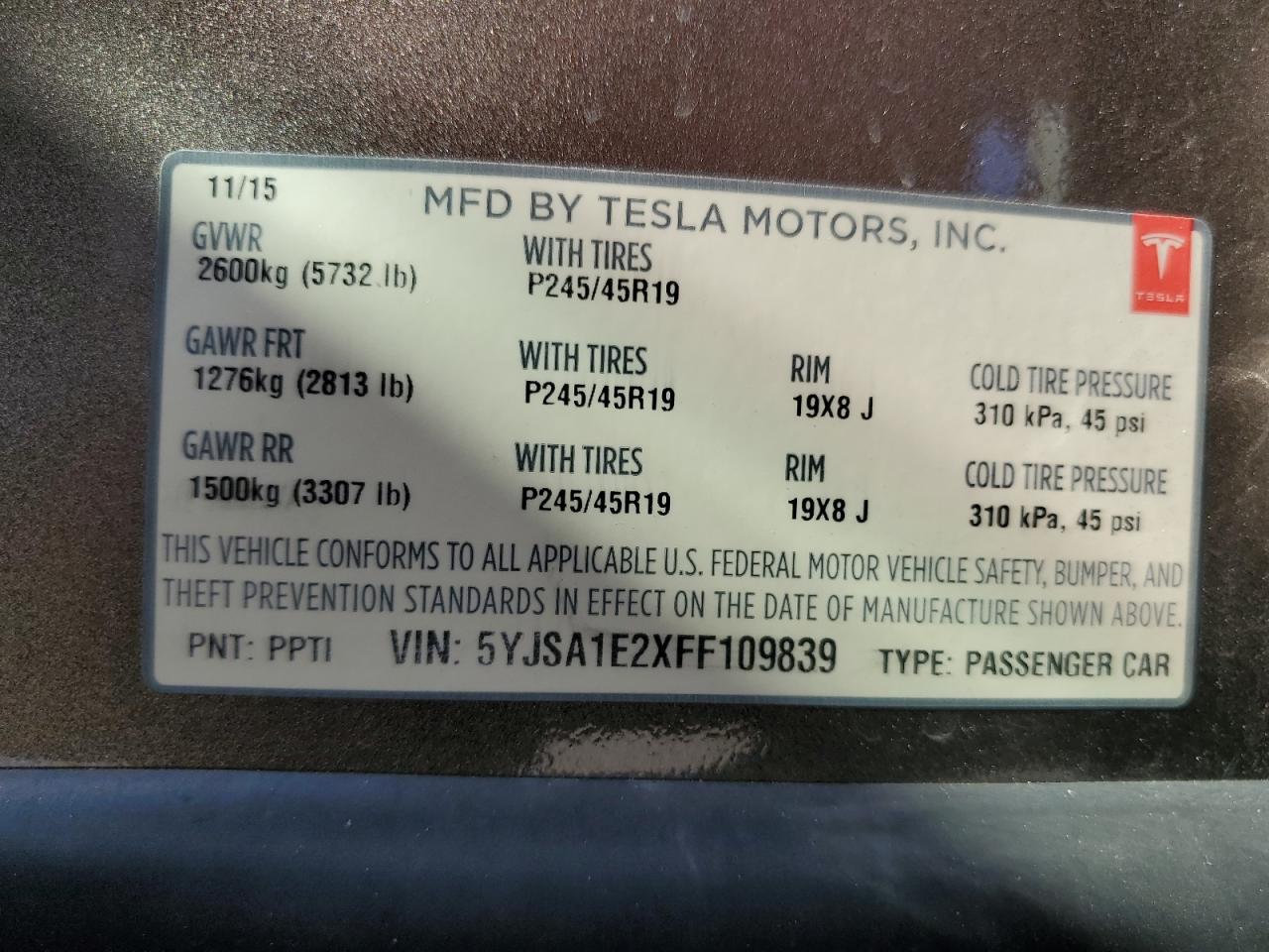 Photo 11 VIN: 5YJSA1E2XFF109839 - TESLA MODEL S 