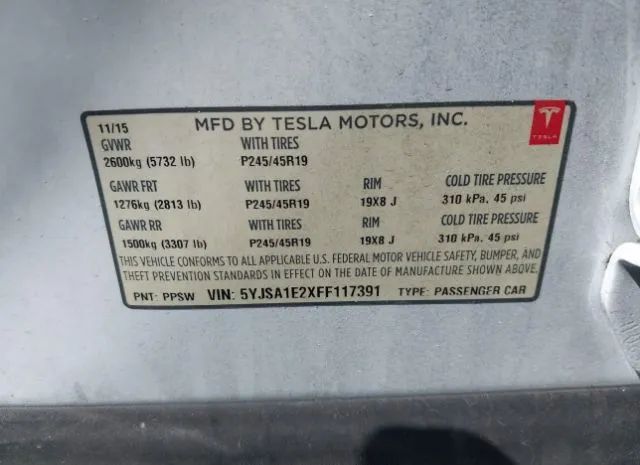 Photo 8 VIN: 5YJSA1E2XFF117391 - TESLA MODEL S 